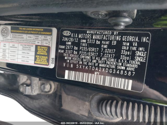 Photo 8 VIN: 5XYKTDA2XDG348587 - KIA SORENTO 