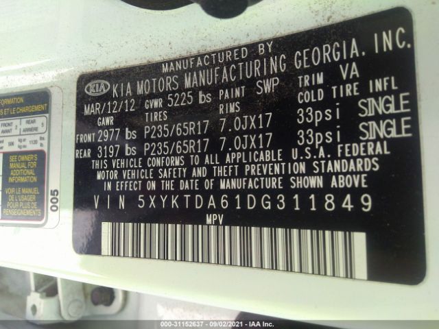 Photo 8 VIN: 5XYKTDA61DG311849 - KIA SORENTO 