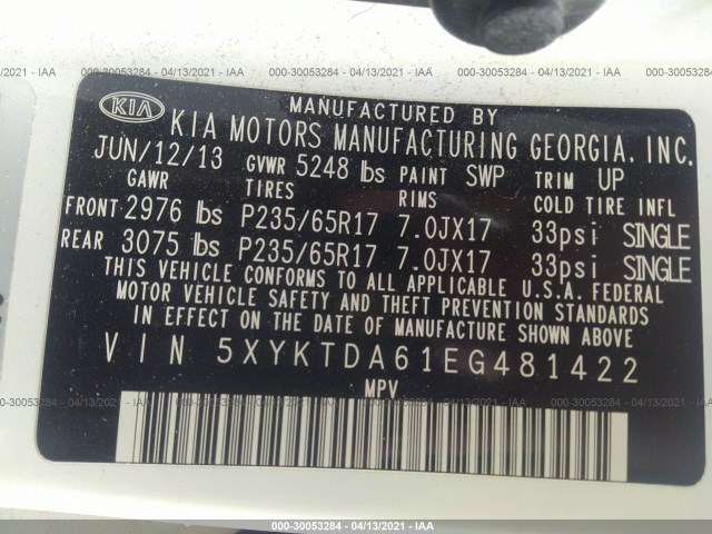 Photo 8 VIN: 5XYKTDA61EG481422 - KIA SORENTO 