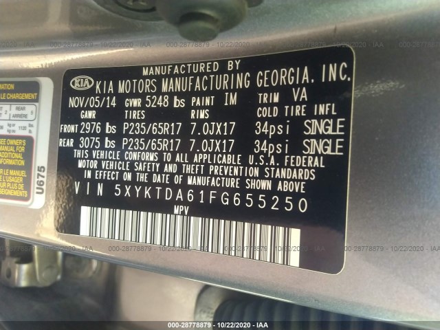 Photo 8 VIN: 5XYKTDA61FG655250 - KIA SORENTO 