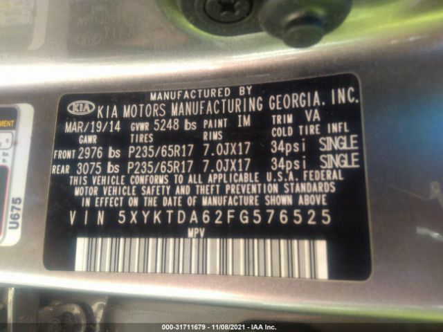 Photo 8 VIN: 5XYKTDA62FG576525 - KIA SORENTO 