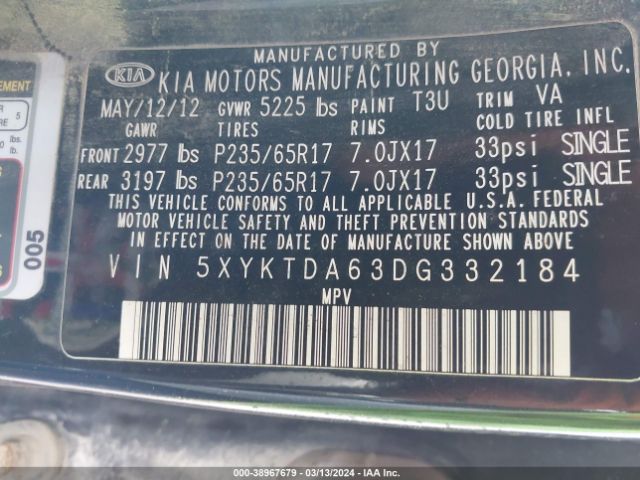 Photo 8 VIN: 5XYKTDA63DG332184 - KIA SORENTO 