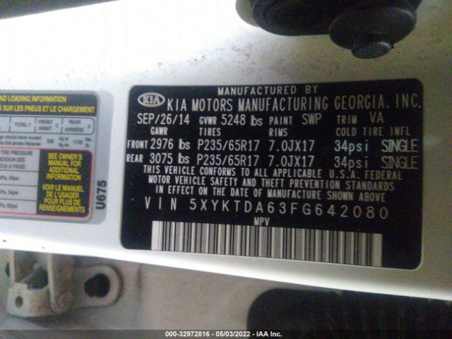 Photo 8 VIN: 5XYKTDA63FG642080 - KIA SORENTO 