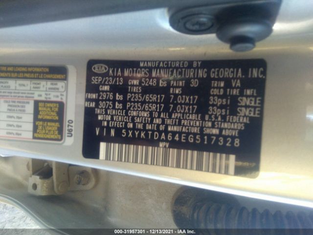 Photo 8 VIN: 5XYKTDA64EG517328 - KIA SORENTO 