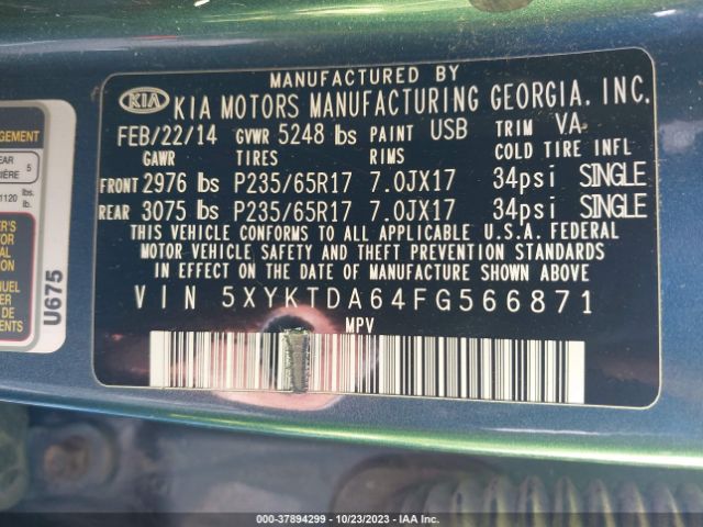 Photo 8 VIN: 5XYKTDA64FG566871 - KIA SORENTO 