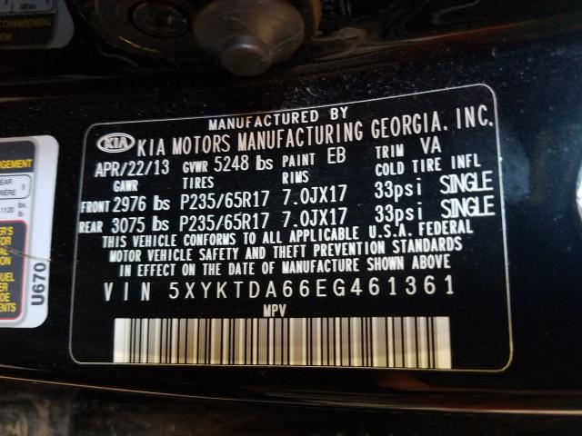 Photo 9 VIN: 5XYKTDA66EG461361 - KIA SORENTO LX 