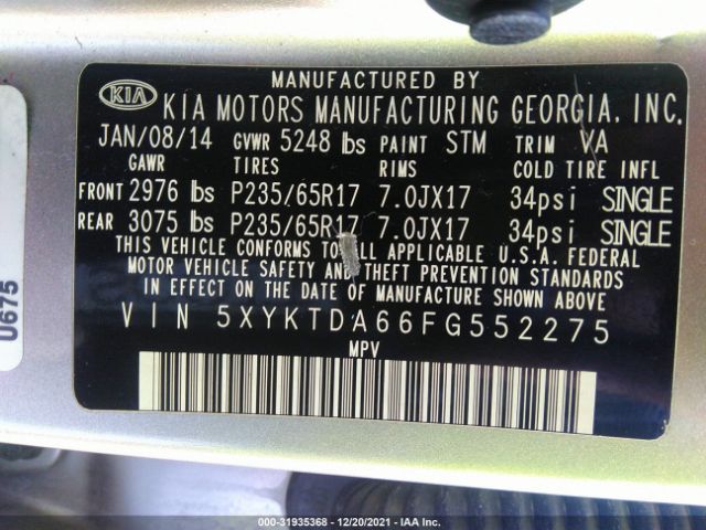 Photo 8 VIN: 5XYKTDA66FG552275 - KIA SORENTO 