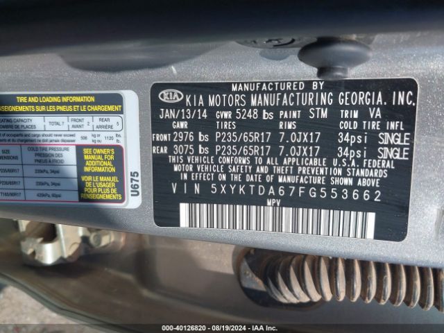 Photo 8 VIN: 5XYKTDA67FG553662 - KIA SORENTO 