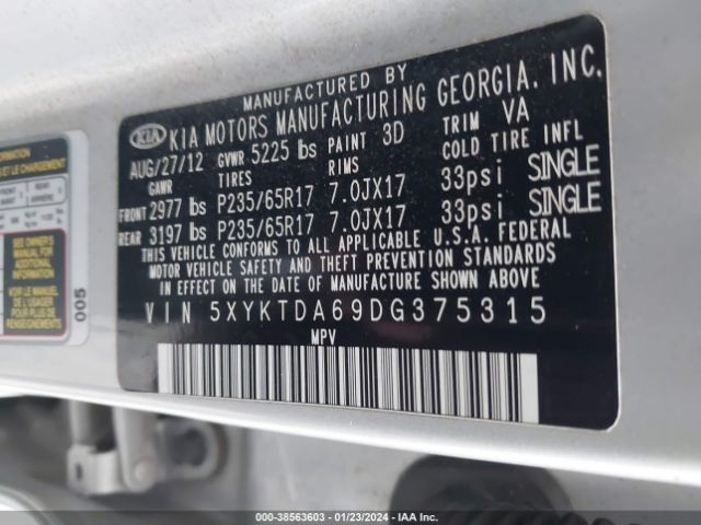 Photo 8 VIN: 5XYKTDA69DG375315 - KIA SORENTO 