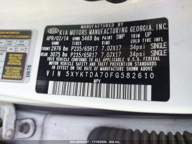 Photo 8 VIN: 5XYKTDA70FG582610 - KIA SORENTO 