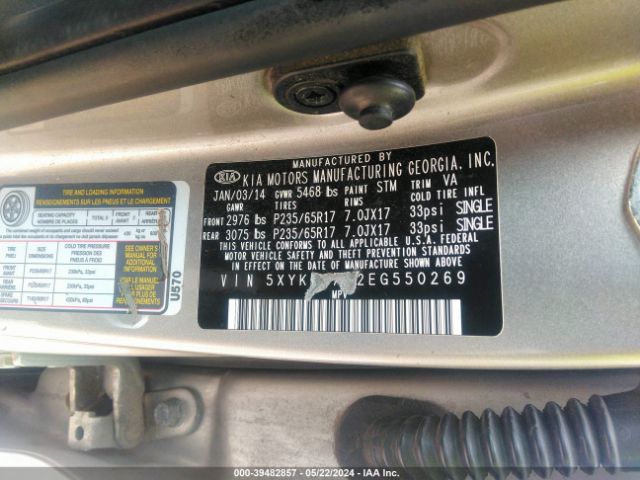 Photo 8 VIN: 5XYKTDA72EG550269 - KIA SORENTO 