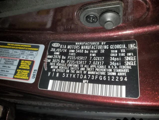 Photo 11 VIN: 5XYKTDA73FG612294 - KIA SORENTO LX 