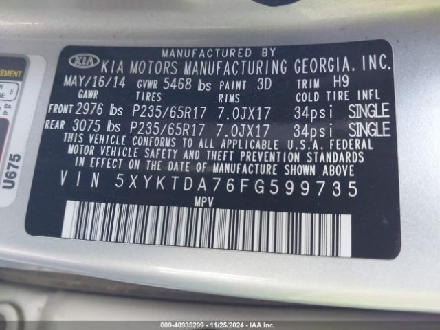 Photo 8 VIN: 5XYKTDA76FG599735 - KIA SORENTO 