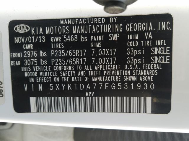 Photo 9 VIN: 5XYKTDA77EG531930 - KIA SORENTO LX 