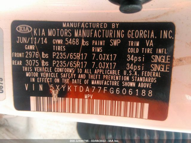 Photo 8 VIN: 5XYKTDA77FG606188 - KIA SORENTO 