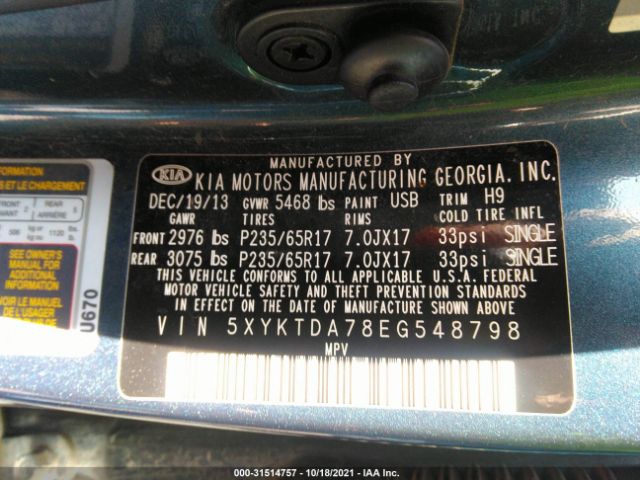 Photo 8 VIN: 5XYKTDA78EG548798 - KIA SORENTO 