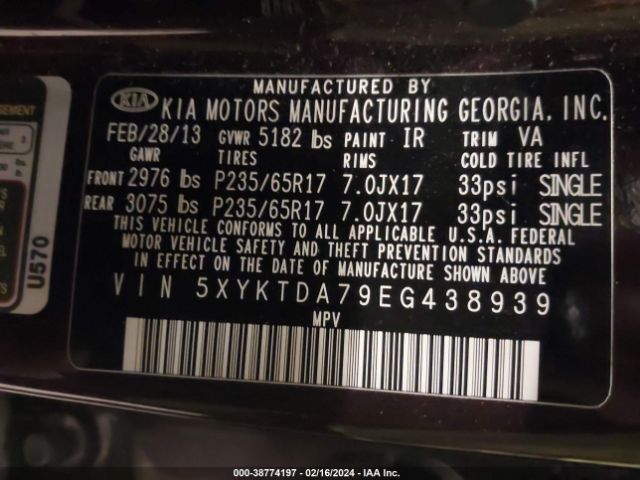 Photo 8 VIN: 5XYKTDA79EG438939 - KIA SORENTO 