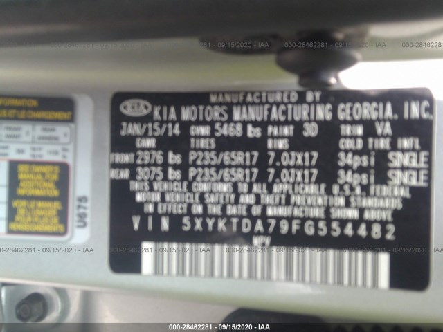 Photo 8 VIN: 5XYKTDA79FG554482 - KIA SORENTO 