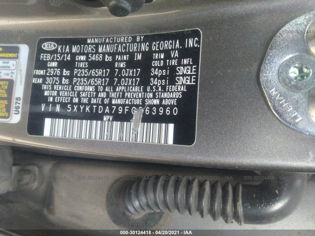 Photo 8 VIN: 5XYKTDA79FG563960 - KIA SORENTO 