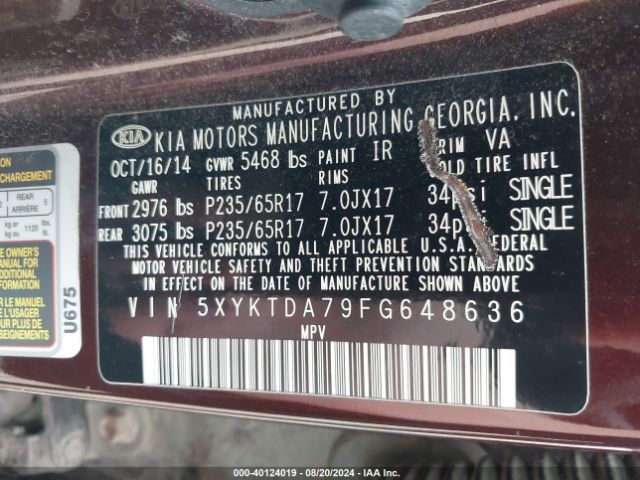 Photo 8 VIN: 5XYKTDA79FG648636 - KIA SORENTO 