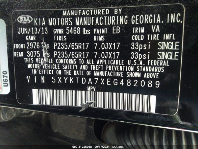 Photo 8 VIN: 5XYKTDA7XEG482089 - KIA SORENTO 