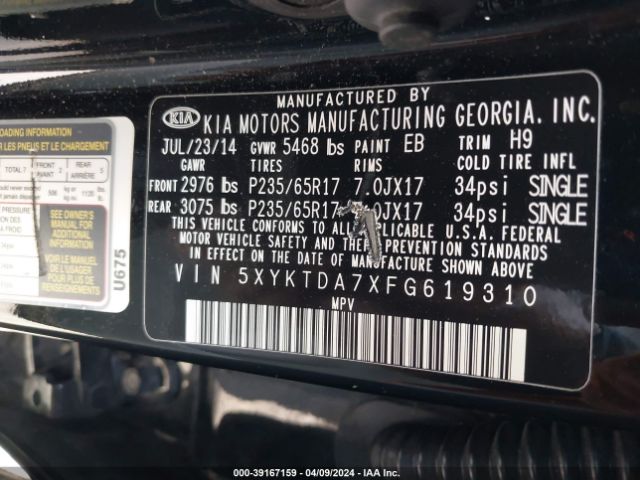 Photo 8 VIN: 5XYKTDA7XFG619310 - KIA SORENTO 