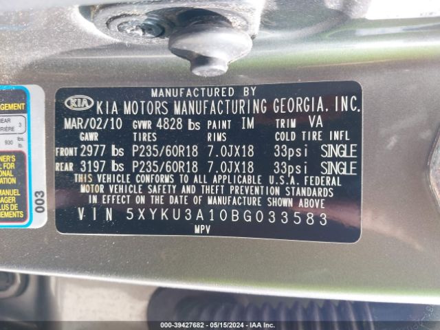 Photo 8 VIN: 5XYKU3A10BG033583 - KIA SORENTO 