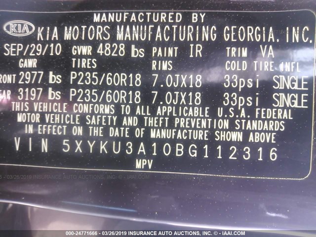 Photo 8 VIN: 5XYKU3A10BG112316 - KIA SORENTO 