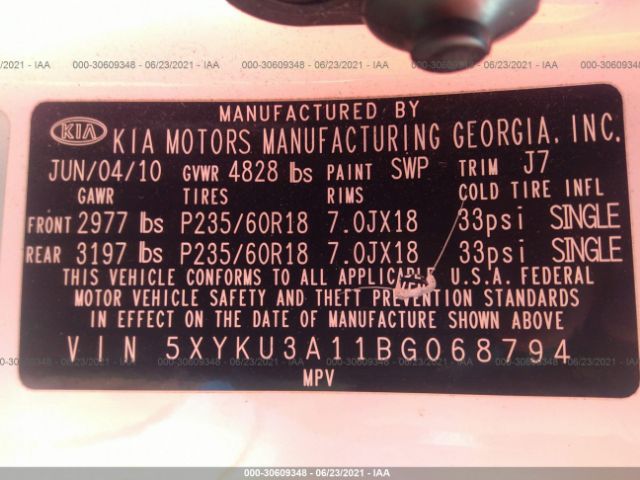 Photo 8 VIN: 5XYKU3A11BG068794 - KIA SORENTO 