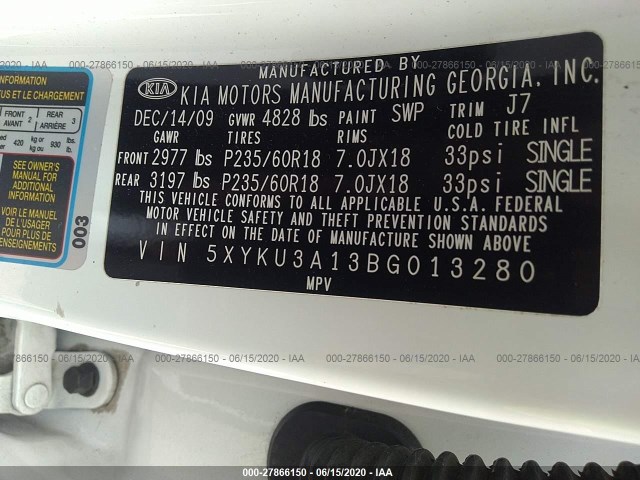 Photo 8 VIN: 5XYKU3A13BG013280 - KIA SORENTO 