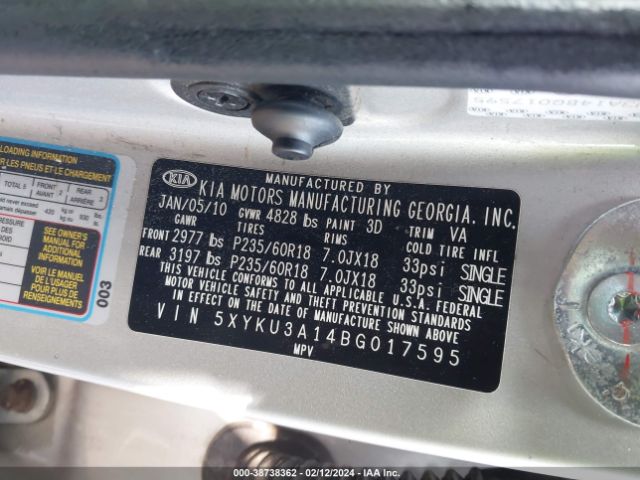 Photo 8 VIN: 5XYKU3A14BG017595 - KIA SORENTO 