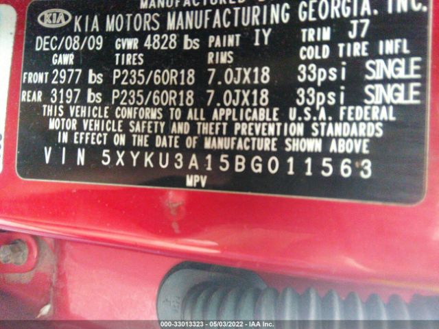 Photo 8 VIN: 5XYKU3A15BG011563 - KIA SORENTO 