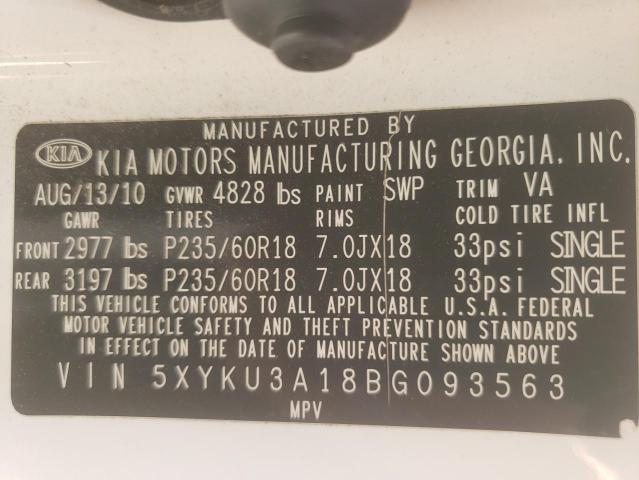 Photo 9 VIN: 5XYKU3A18BG093563 - KIA SORENTO EX 