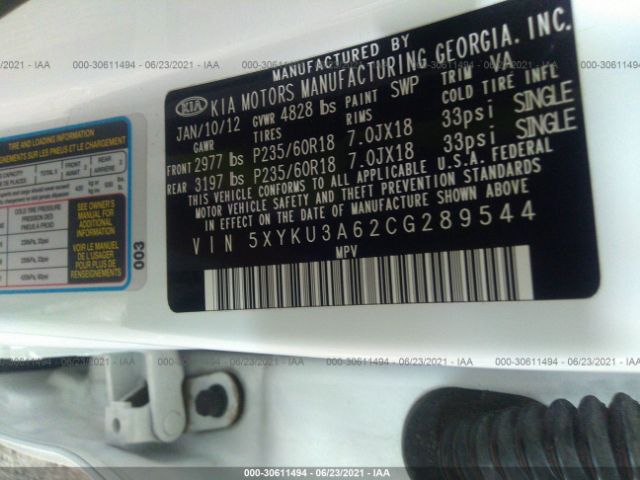 Photo 8 VIN: 5XYKU3A62CG289544 - KIA SORENTO 