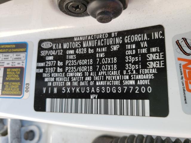 Photo 9 VIN: 5XYKU3A63DG377200 - KIA SORENTO EX 