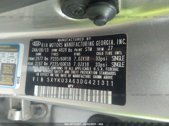 Photo 8 VIN: 5XYKU3A63DG421311 - KIA SORENTO 