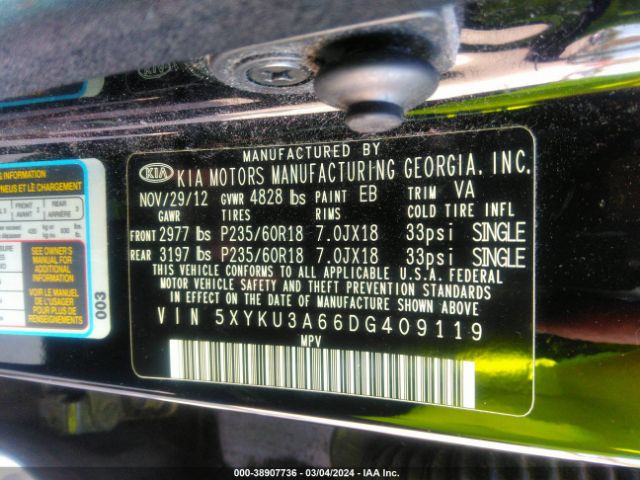 Photo 8 VIN: 5XYKU3A66DG409119 - KIA SORENTO 