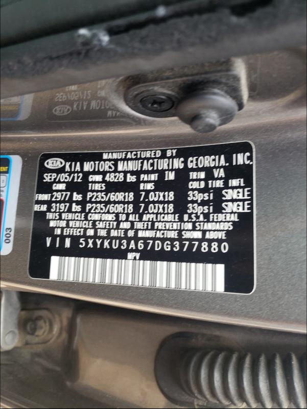 Photo 9 VIN: 5XYKU3A67DG377880 - KIA SORENTO EX 