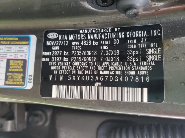 Photo 9 VIN: 5XYKU3A67DG407816 - KIA SORENTO EX 