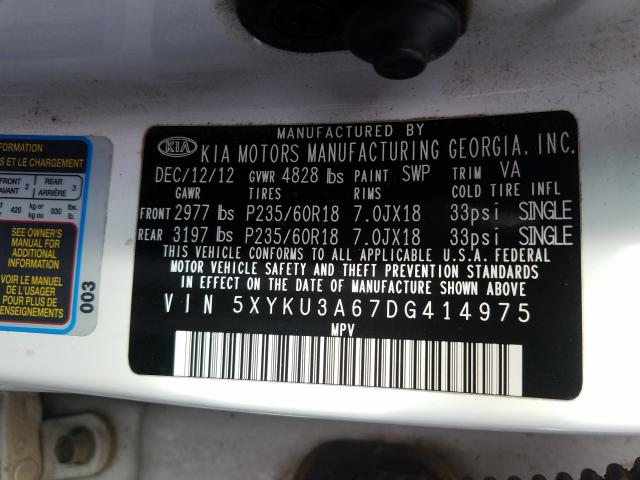 Photo 9 VIN: 5XYKU3A67DG414975 - KIA SORENTO EX 