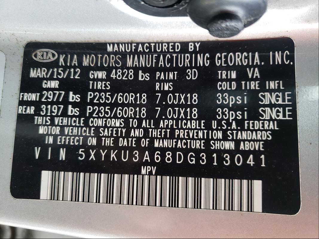 Photo 9 VIN: 5XYKU3A68DG313041 - KIA SORENTO EX 