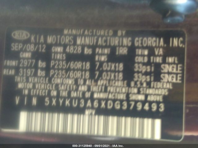 Photo 8 VIN: 5XYKU3A6XDG379493 - KIA SORENTO 