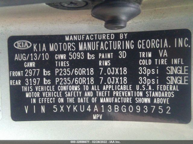 Photo 8 VIN: 5XYKU4A13BG093752 - KIA SORENTO 