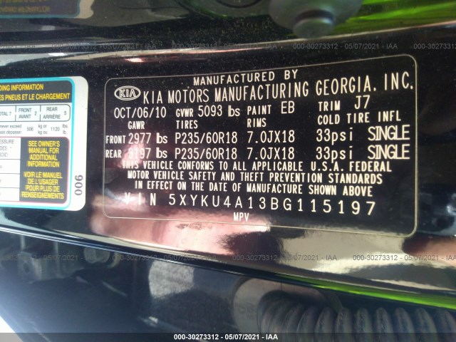 Photo 8 VIN: 5XYKU4A13BG115197 - KIA SORENTO 