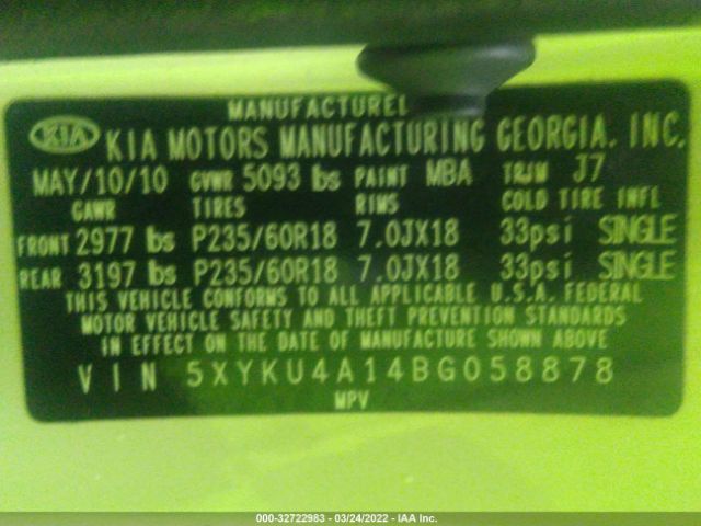 Photo 8 VIN: 5XYKU4A14BG058878 - KIA SORENTO 