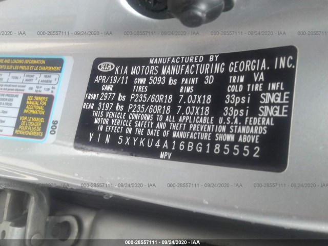 Photo 8 VIN: 5XYKU4A16BG185552 - KIA SORENTO 