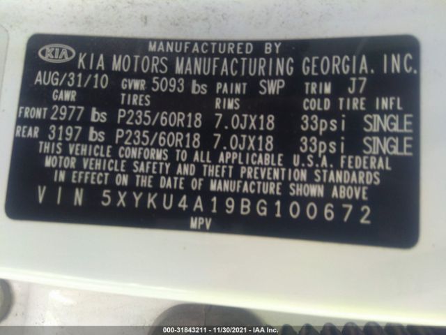 Photo 8 VIN: 5XYKU4A19BG100672 - KIA SORENTO 