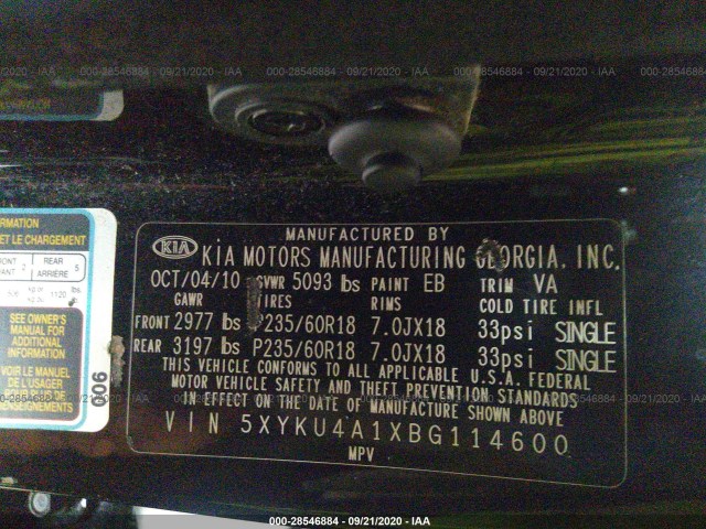 Photo 8 VIN: 5XYKU4A1XBG114600 - KIA SORENTO 