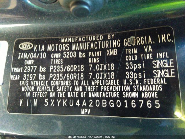 Photo 8 VIN: 5XYKU4A20BG016765 - KIA SORENTO 