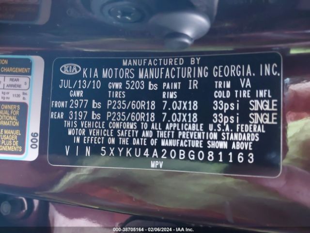 Photo 8 VIN: 5XYKU4A20BG081163 - KIA SORENTO 